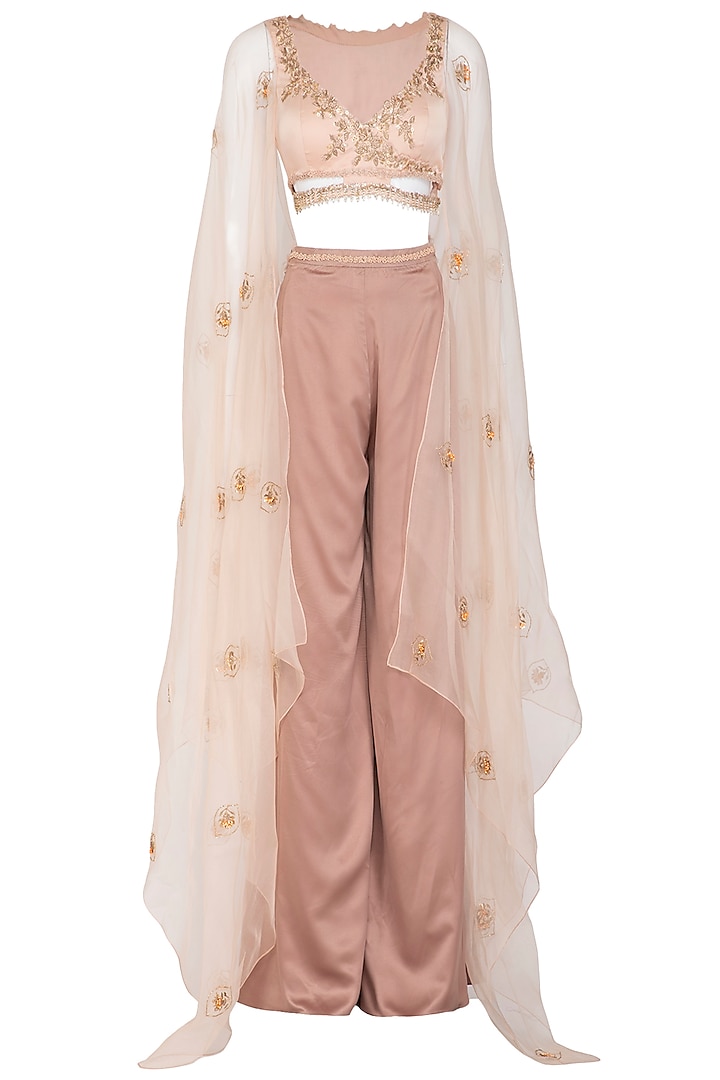 Nude Embroidered Sharara Set by Ruceru Couture at Pernia's Pop Up Shop