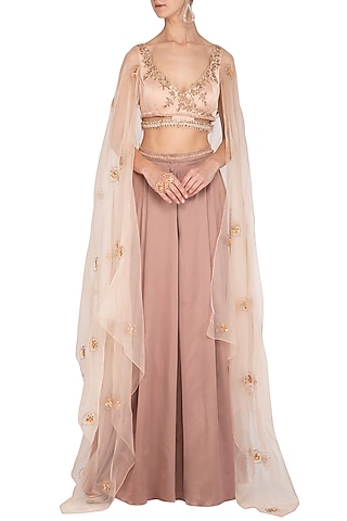 Nude Embroidered Sharara Set by Ruceru Couture