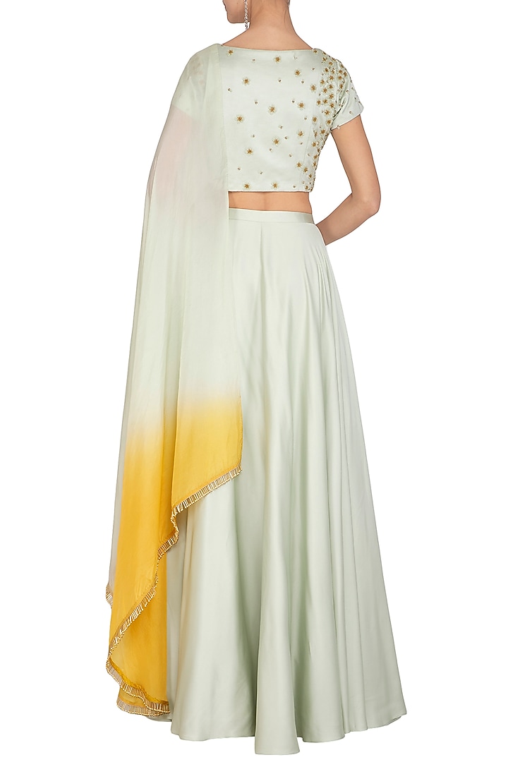 Mint Green Embroidered Cone Wedding Lehenga Set by Ruceru Couture at Pernia's Pop Up Shop