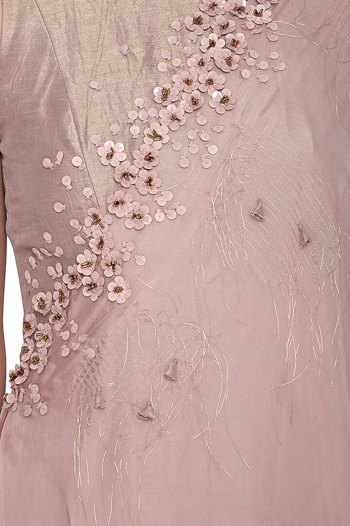 Dust Pink & Victorian Grey Embroidered Draped Vacation Dress by Ruceru Couture at Pernia's Pop Up Shop