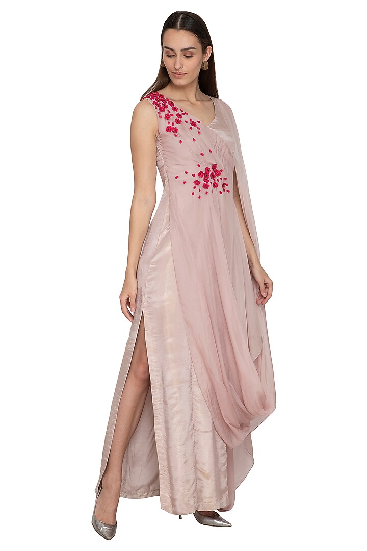 Dull Lilac Embroidered Draped Vacation Dress by Ruceru Couture at Pernia's Pop Up Shop