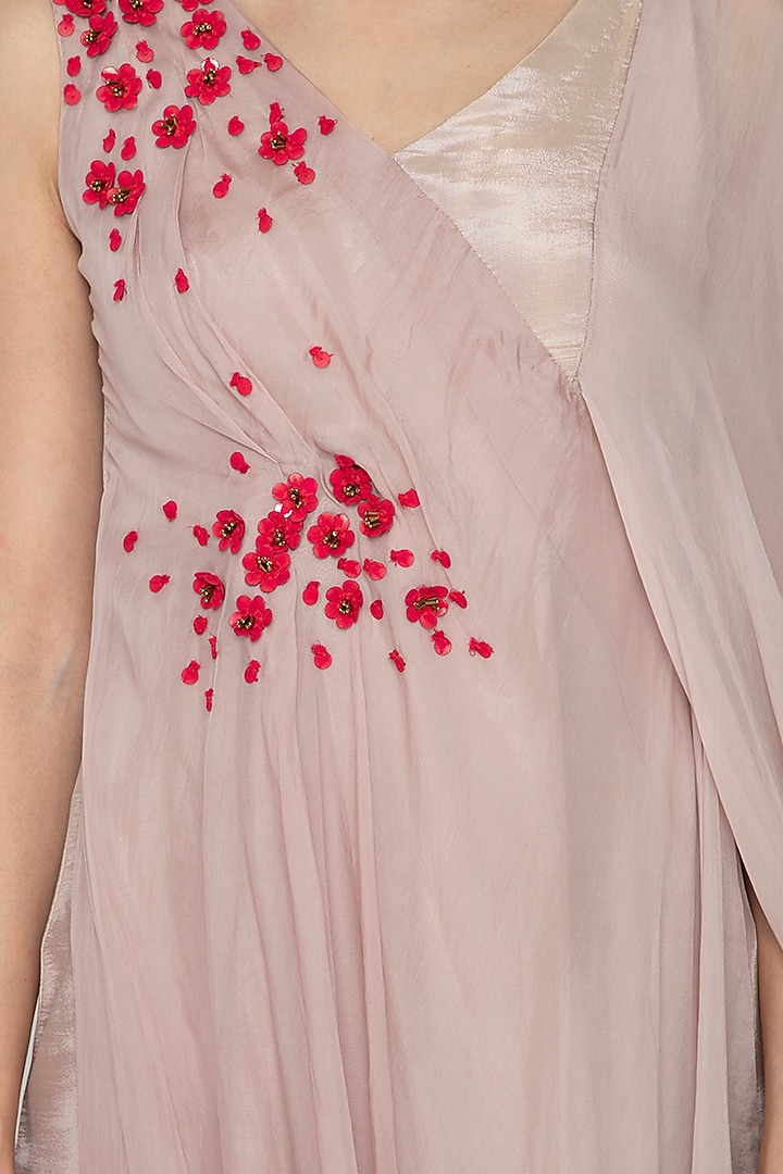 Dull Lilac Embroidered Draped Vacation Dress by Ruceru Couture at Pernia's Pop Up Shop