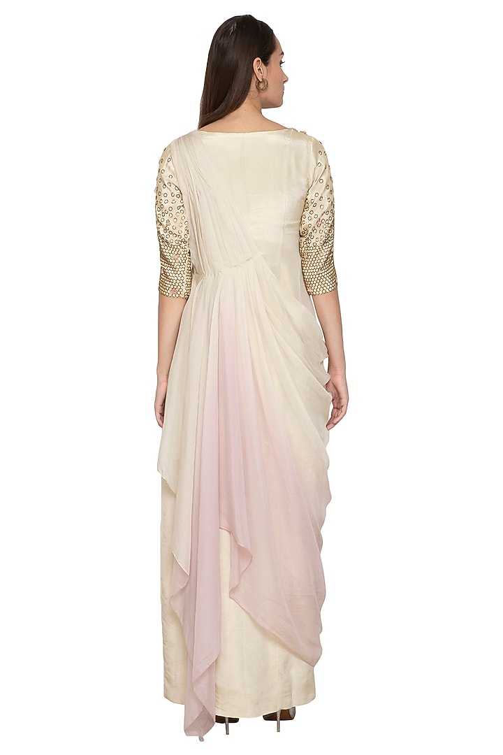 Cream & Lilac Embroidered Draped Vacation Dress by Ruceru Couture at Pernia's Pop Up Shop