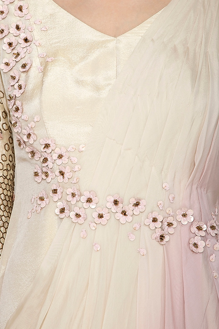 Cream & Lilac Embroidered Draped Vacation Dress by Ruceru Couture at Pernia's Pop Up Shop