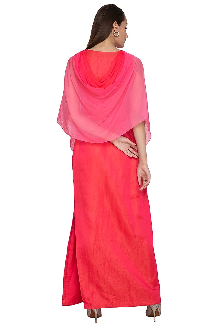 Crimson Red Embroidered Draped Vacation Dress by Ruceru Couture at Pernia's Pop Up Shop