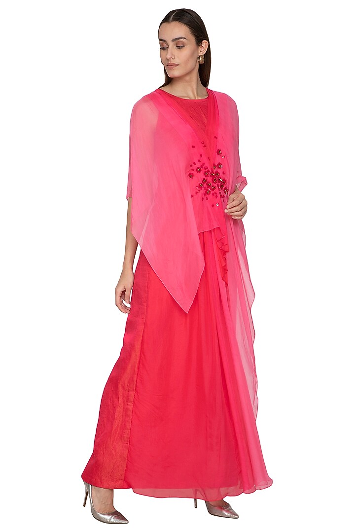 Crimson Red Embroidered Draped Vacation Dress by Ruceru Couture at Pernia's Pop Up Shop