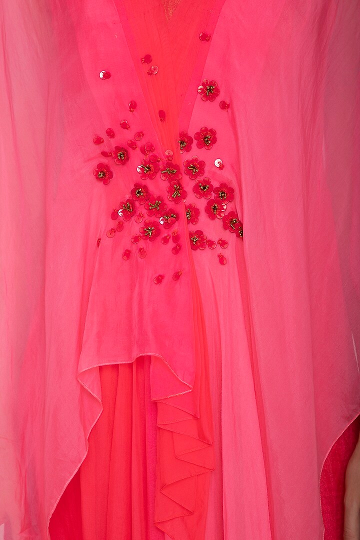 Crimson Red Embroidered Draped Vacation Dress by Ruceru Couture at Pernia's Pop Up Shop