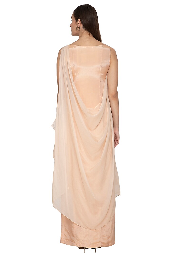 Peach Embroidered Draped Vacation Dress by Ruceru Couture at Pernia's Pop Up Shop
