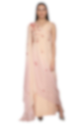 Peach & Lilac Embroidered Draped Dress by Ruceru Couture