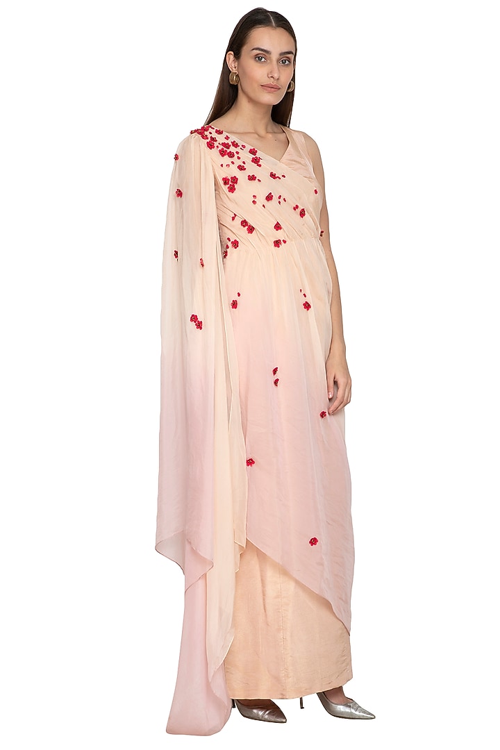 Peach & Lilac Embroidered Draped Vacation Dress by Ruceru Couture at Pernia's Pop Up Shop