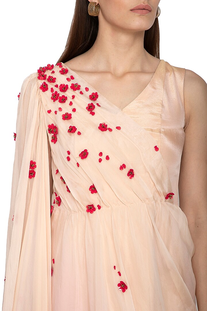 Peach & Lilac Embroidered Draped Vacation Dress by Ruceru Couture at Pernia's Pop Up Shop