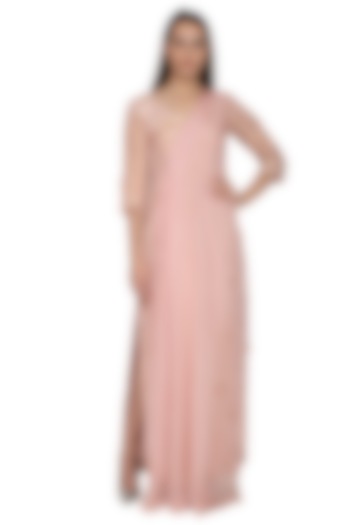 Blush Pink Embroidered Draped Dress by Ruceru Couture
