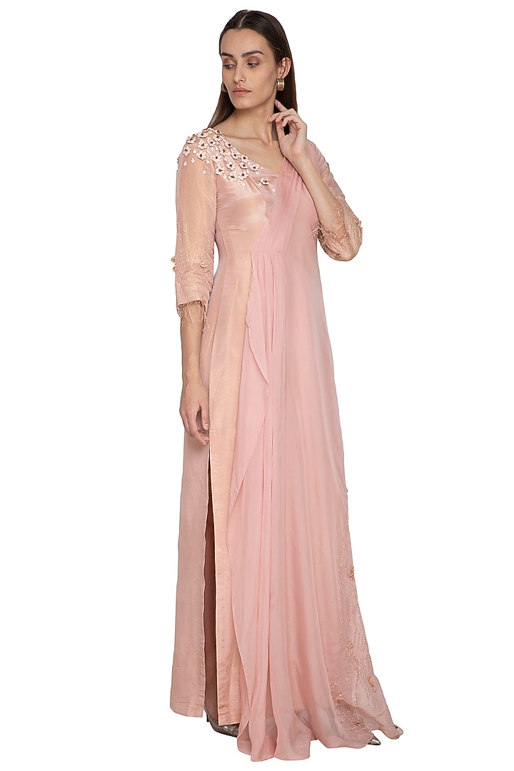Blush Pink Embroidered Draped Vacation Dress by Ruceru Couture at Pernia's Pop Up Shop