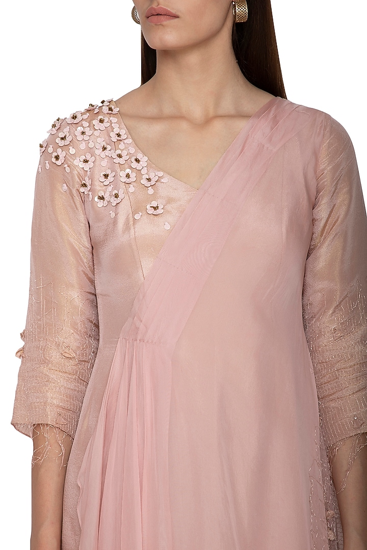 Blush Pink Embroidered Draped Vacation Dress by Ruceru Couture at Pernia's Pop Up Shop
