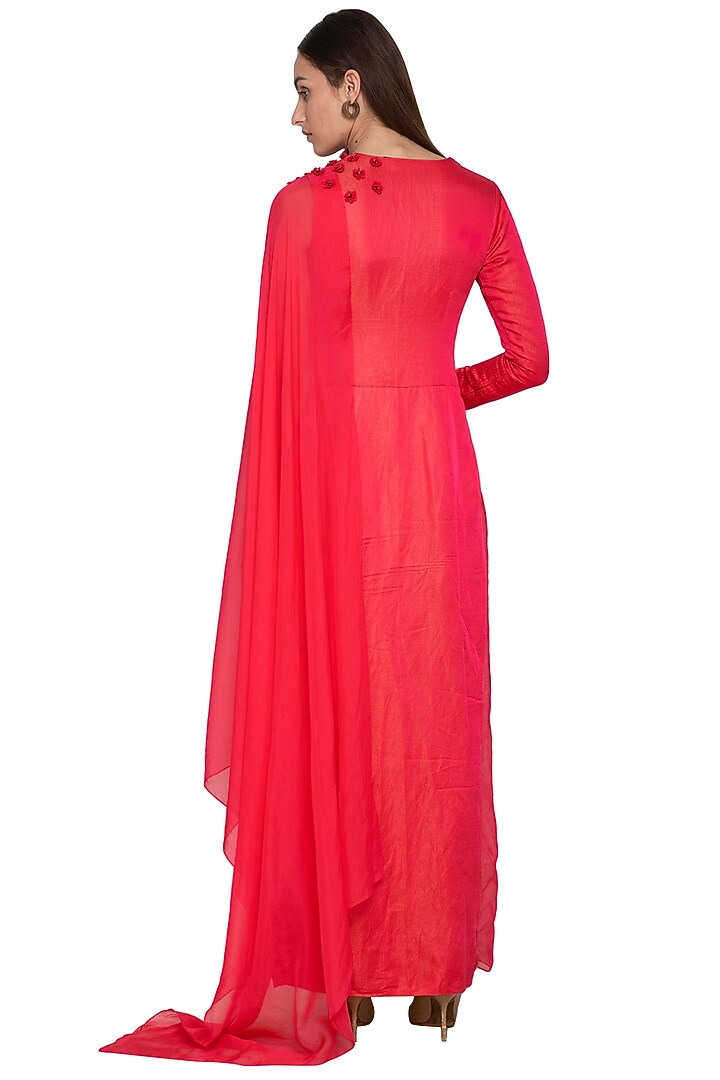 Crimson Red Draped Saree Vacation Dress by Ruceru Couture at Pernia's Pop Up Shop
