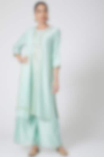 Sky Blue Embroidered Kurta Set by Ruh Clothing