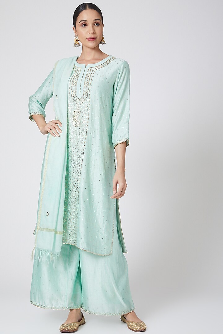 Sky Blue Embroidered Kurta Set by Ruh Clothing