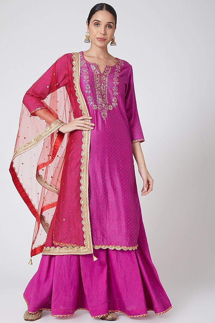 Purple Embroidered Sharara Set by Ruh Clothing