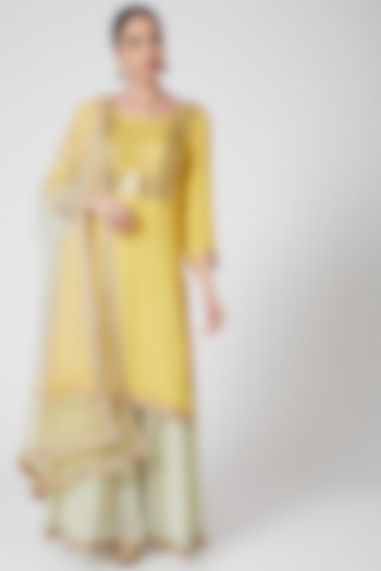 Yellow Embroidered Sharara Set by Ruh Clothing