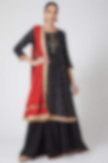 Black Embroidered Sharara Set by Ruh Clothing