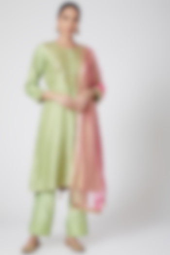 Mint Green Embroidered Kurta Set by Ruh Clothing