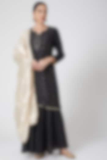 Black Mukaish Embroidered Sharara Set by Ruh Clothing