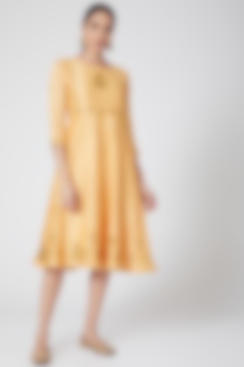 Yellow Mukaish Embroidered Dress by Ruh Clothing