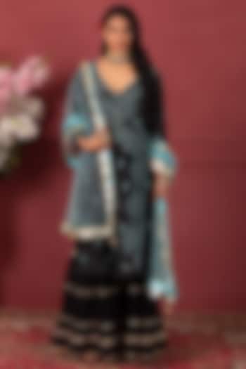 Black & Firozi Cotton Sharara Set by Ruh Clothing