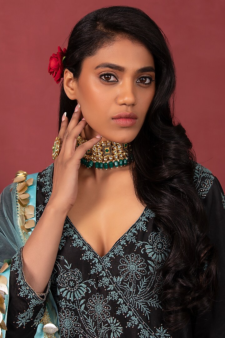 Black & Firozi Cotton Party Wear Sharara Set by Ruh Clothing at Pernia's Pop Up Shop