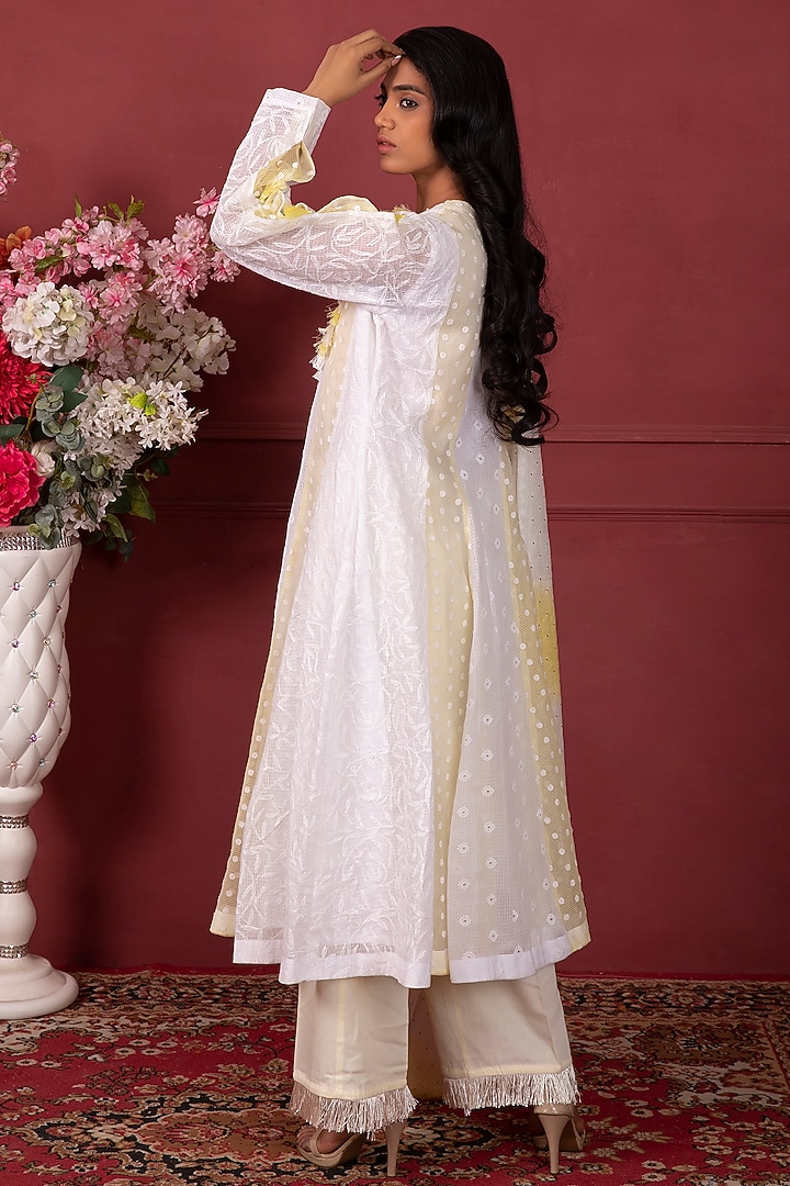 Ivory Hand Embroidered Party Wear Anarkali Set by Ruh Clothing at Pernia's Pop Up Shop