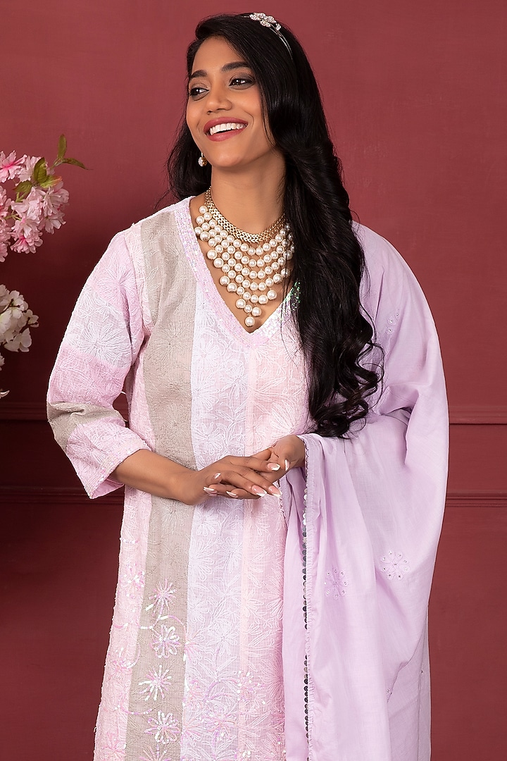 Mauve Hand Embroidered Kurta Set by Ruh Clothing at Pernia's Pop Up Shop