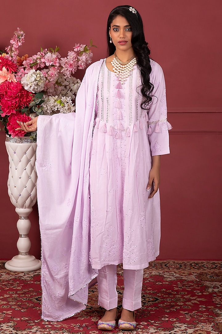 Lavender Embroidered Kurta Set by Ruh Clothing