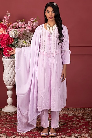 Lavender Embroidered Kurta Set by Ruh Clothing