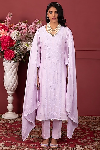 Lavender Chikankari Embellished Kurta Set by Ruh Clothing