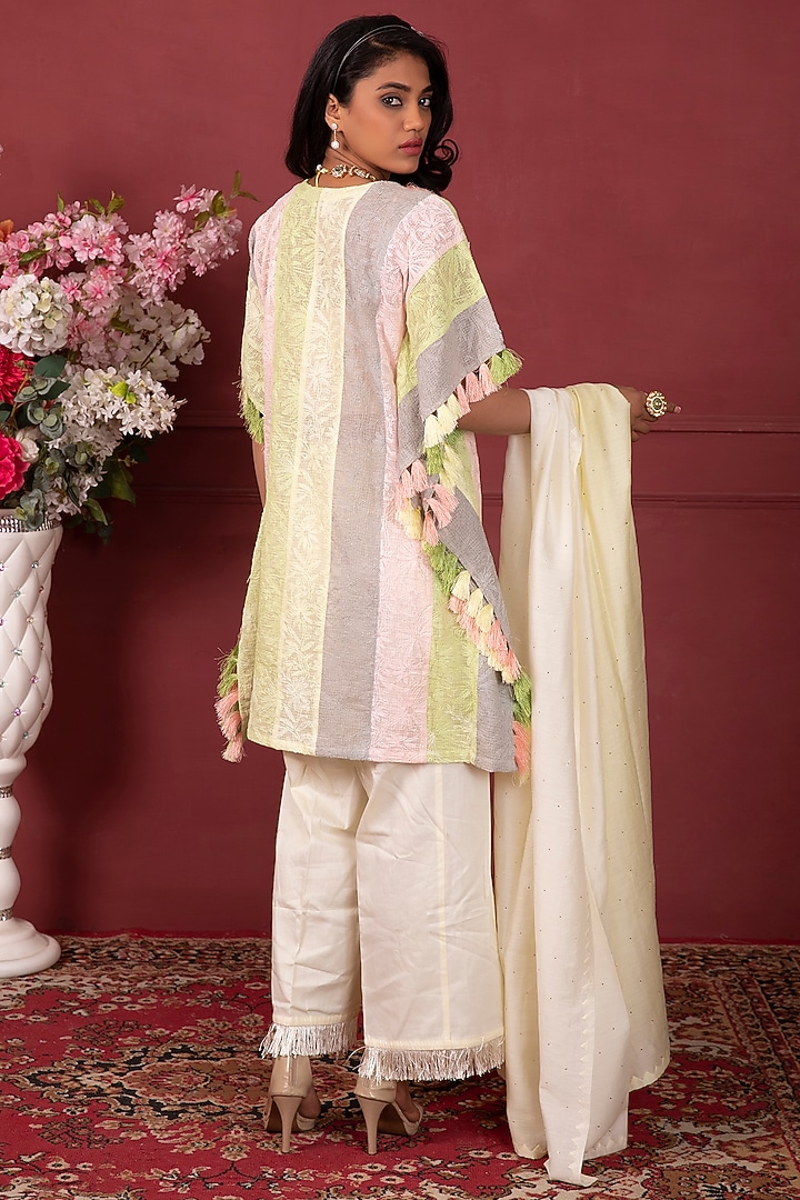 Yellow Hand Embroidered Kaftan Set by Ruh Clothing at Pernia's Pop Up Shop