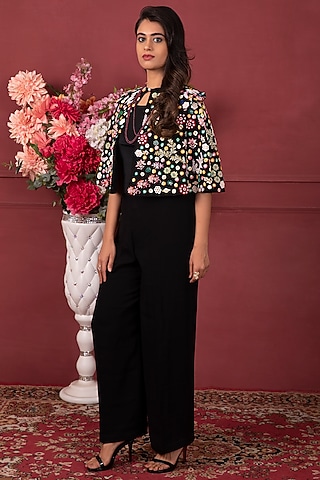 Multi-Colored Embroidered Cape Set by Ruh Clothing