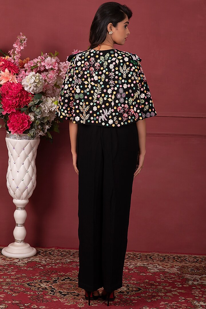 Multi-Colored Embroidered Cape Set by Ruh Clothing at Pernia's Pop Up Shop