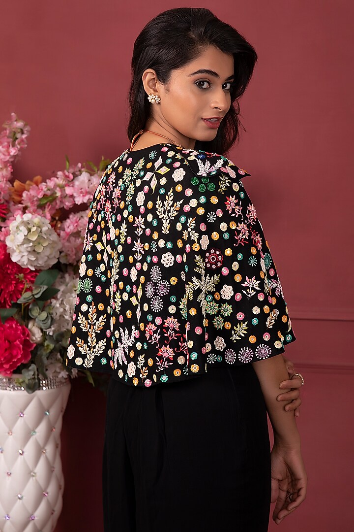 Multi-Colored Embroidered Cape Set by Ruh Clothing at Pernia's Pop Up Shop