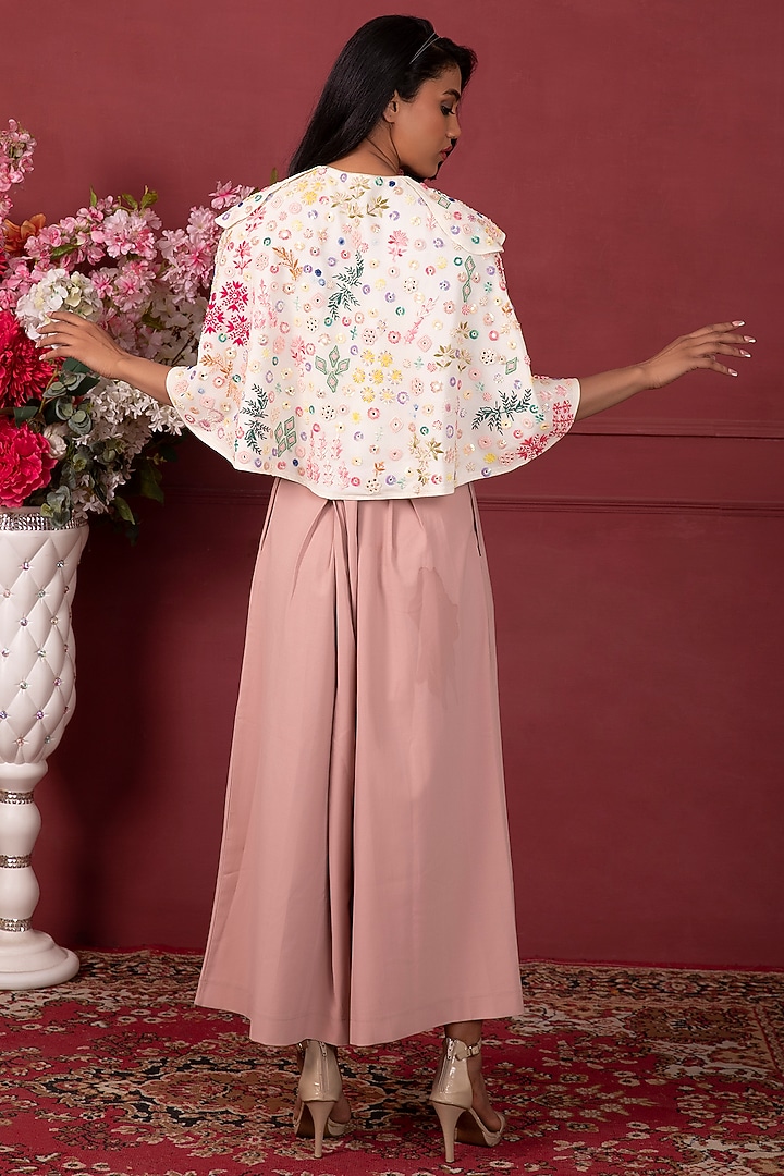 Multi-Colored Thread Hand Embroidered Cape Set by Ruh Clothing at Pernia's Pop Up Shop