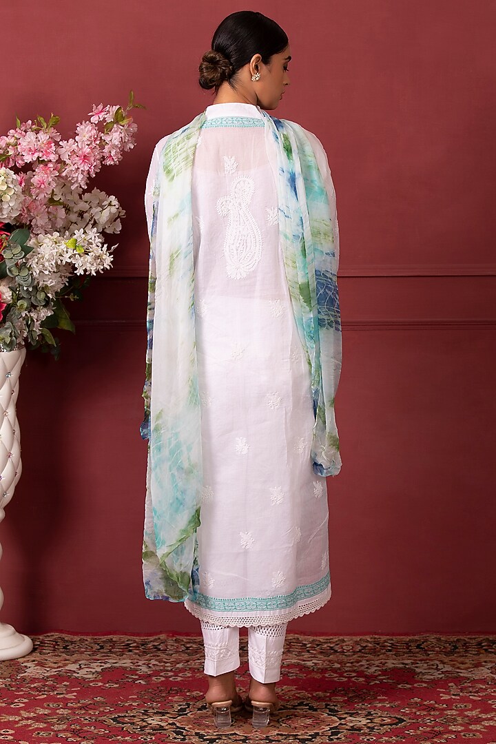 White & Blue Organic Cotton Kurta Set by Ruh Clothing at Pernia's Pop Up Shop