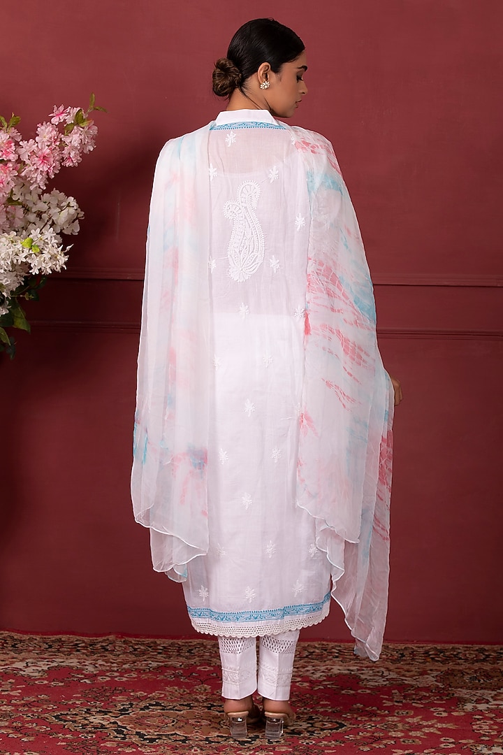 White & Blue Organic Cotton Kurta Set by Ruh Clothing at Pernia's Pop Up Shop