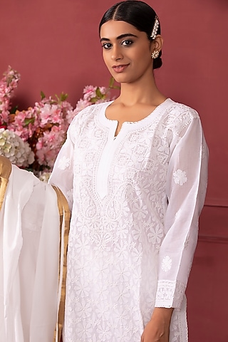 White Organic Cotton Kurta Set by Ruh Clothing