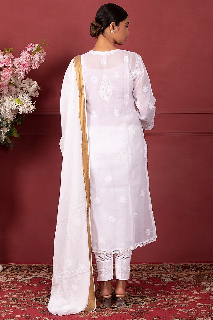 White Organic Cotton Kurta Set by Ruh Clothing at Pernia's Pop Up Shop