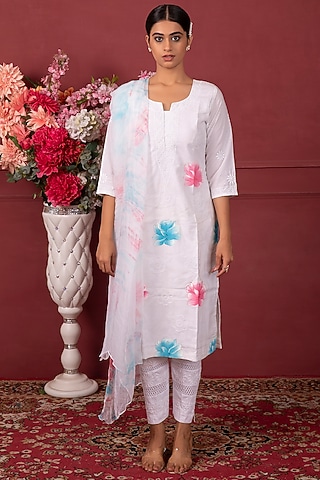 White Cotton Kurta Set by Ruh Clothing