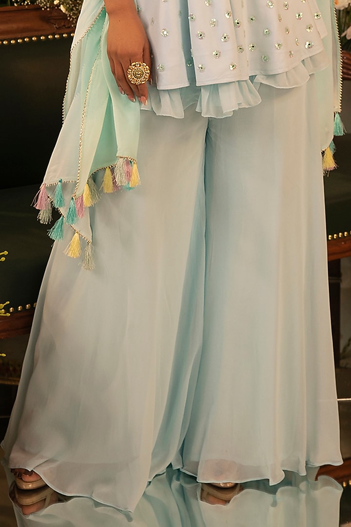 Light Blue Georgette Party Wear Sharara Set by Ruh Clothing at Pernia's Pop Up Shop