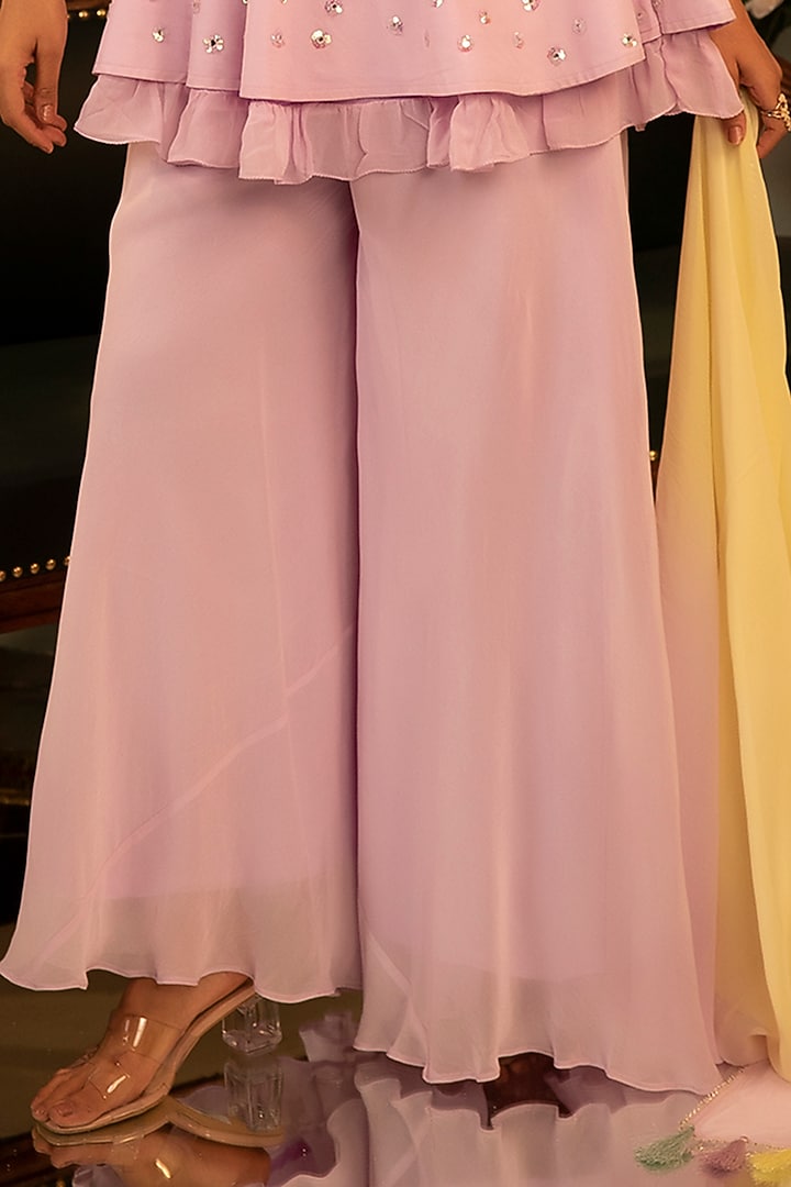 Light Mauve Georgette Party Wear Sharara Set by Ruh Clothing at Pernia's Pop Up Shop