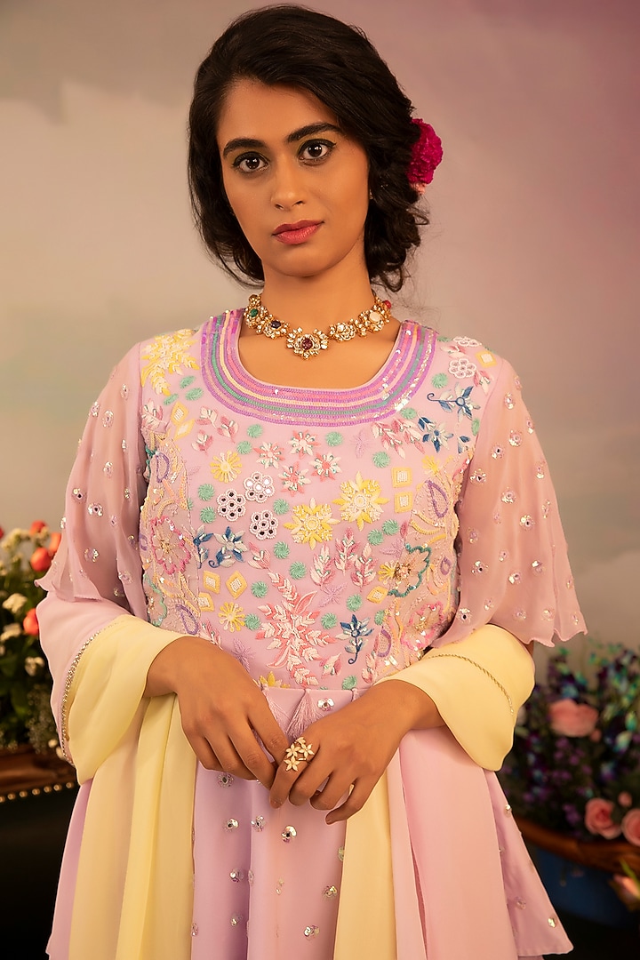 Light Mauve Georgette Party Wear Sharara Set by Ruh Clothing at Pernia's Pop Up Shop