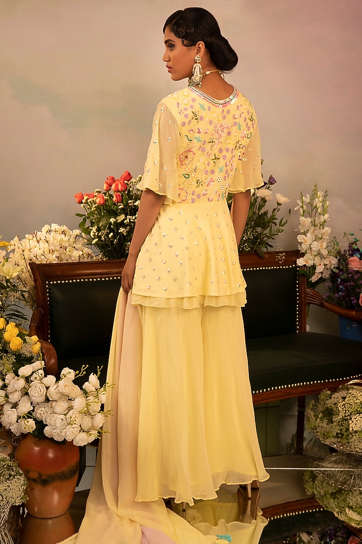 Lemon Yellow Georgette Party Wear Sharara Set by Ruh Clothing at Pernia's Pop Up Shop