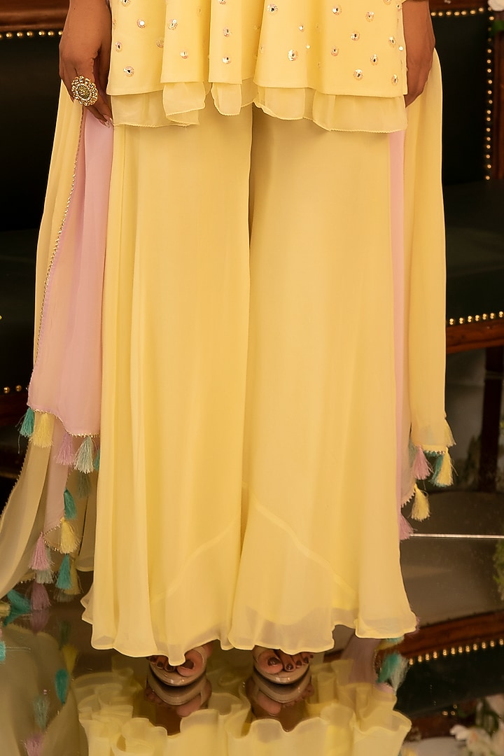 Lemon Yellow Georgette Party Wear Sharara Set by Ruh Clothing at Pernia's Pop Up Shop