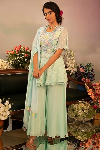 Light Green Sharara Set by Ruh Clothing
